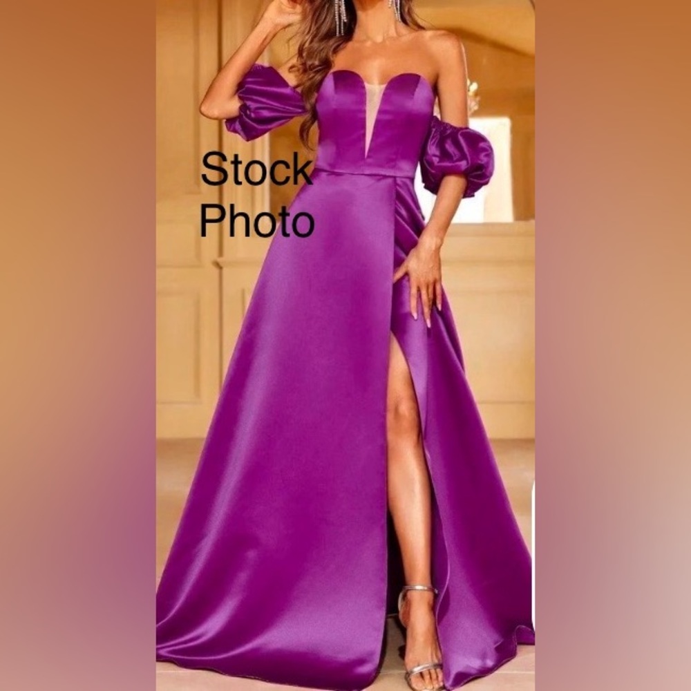 Dresses for Everyone NWT Purple Satin Off Shoulder A-Line Ballgown Prom Dress
